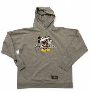 WALT DISNEY STUDIOS Embroidered Mickey Gray Hooded Sweatshirt Unisex